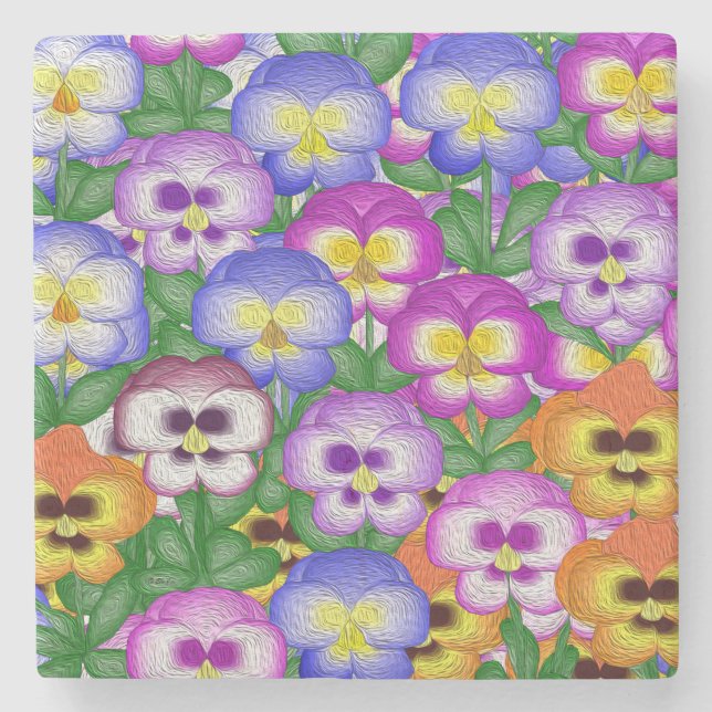 Pansies Stone Coaster (Front)