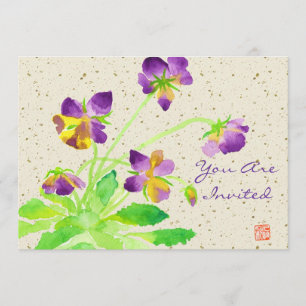Pansies Watercolor Painting Purple Yellow Washi Invitation