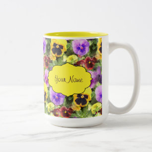 Pansies Watercolor Two-Tone Coffee Mug