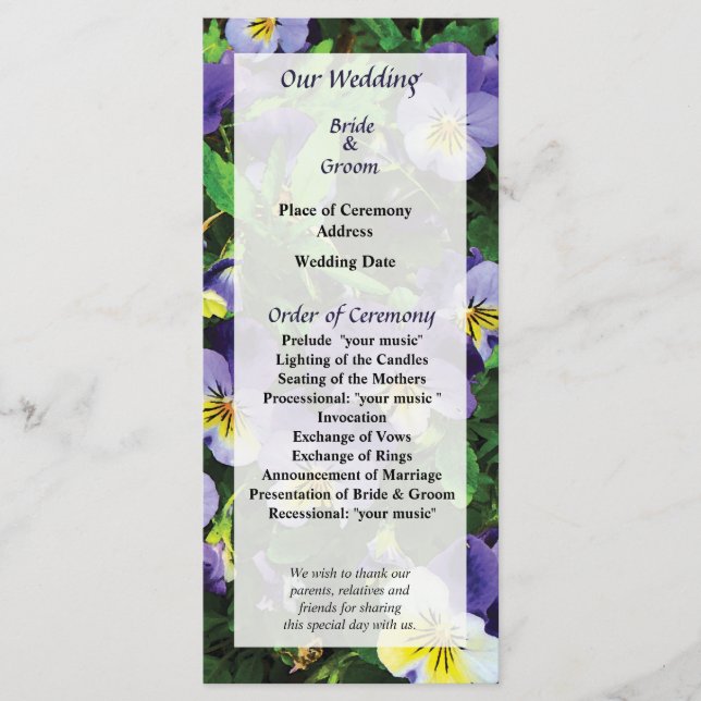 Pansies Wedding Program (Front)