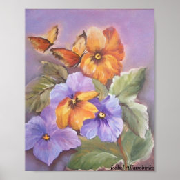 Pansies with butterfly poster