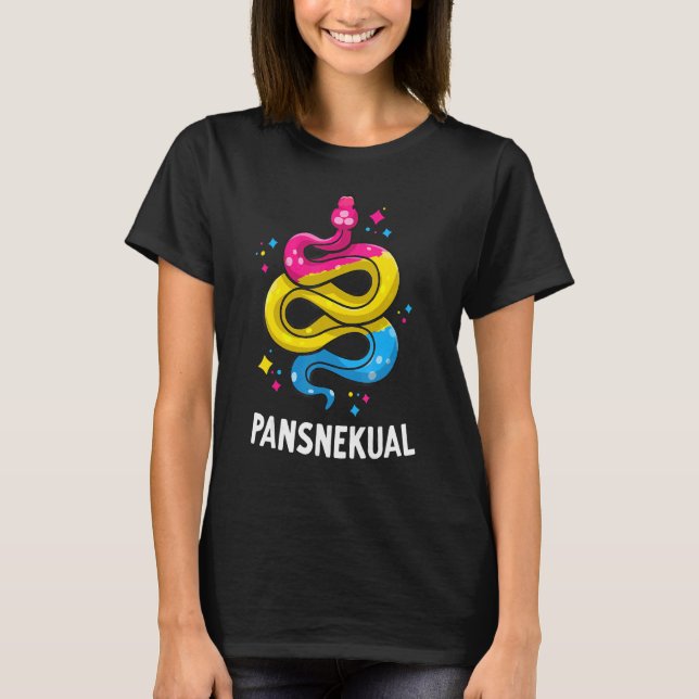 Pansnekual  Pansexual Pride Snake Pan Flag Colours T-Shirt (Front)