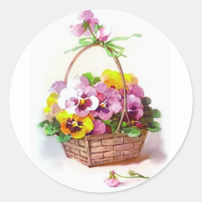 Pansy Basket Classic Round Sticker (Front)