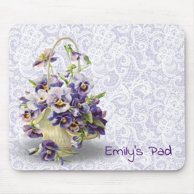 Pansy Basket On Lace  Mouse Pad (Front)