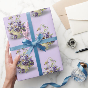 Pansy Basket On Purple Wrapping Paper