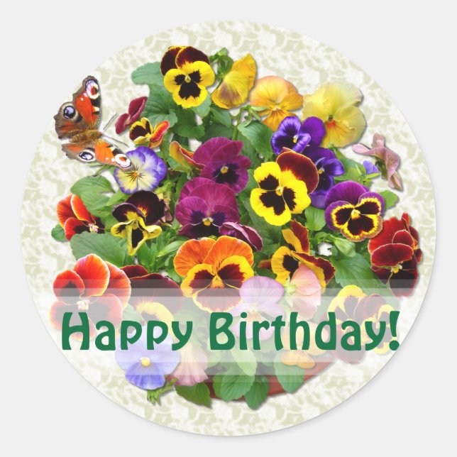 PANSY BEAUTY ~ Birthday  Envelope Sealers/Stickers Classic Round Sticker (Front)