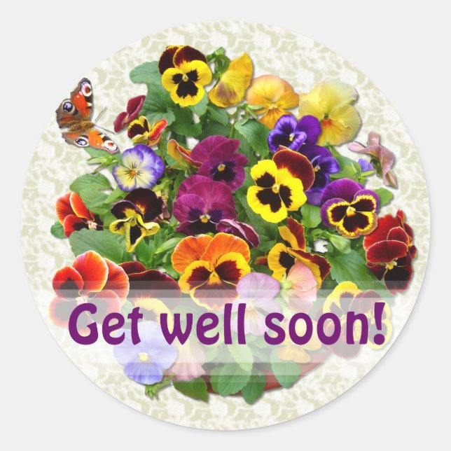 PANSY BEAUTY ~  "Get well"   Envelope Sealers Classic Round Sticker (Front)