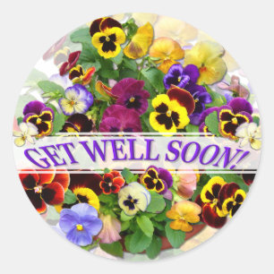 PANSY BEAUTY GET WELL GREETING CLASSIC ROUND STICKER