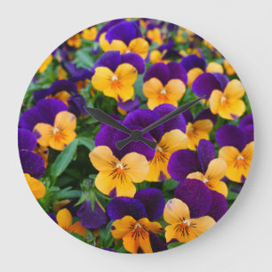 Pansy Bloom: Garden Beauty Close-up. Large Clock