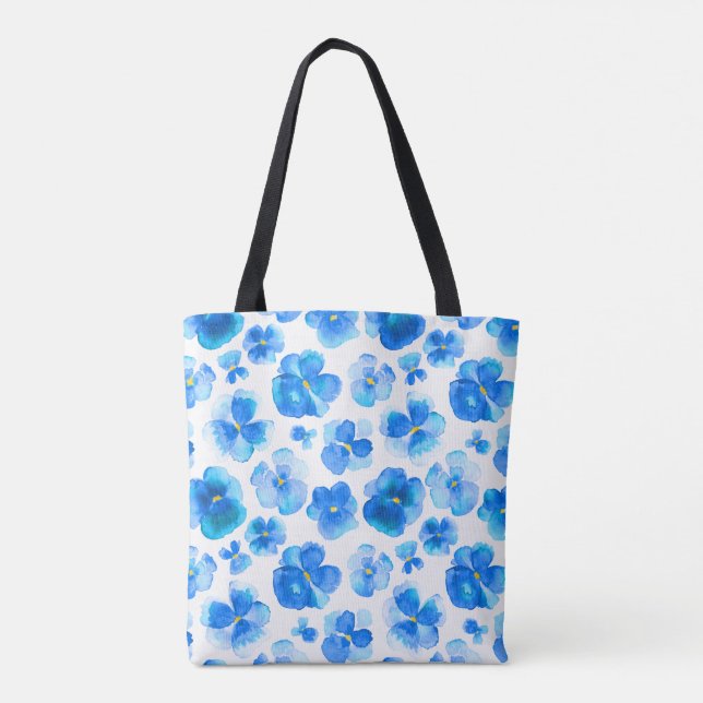Pansy blue flower watercolor art bag (Back)