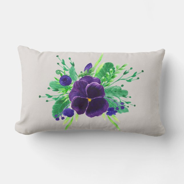 Pansy Bouquet Custom Background Colour Lumbar Cushion (Front)