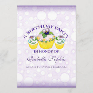 Pansy Cupcakes Girl  Birthday Party Invitation