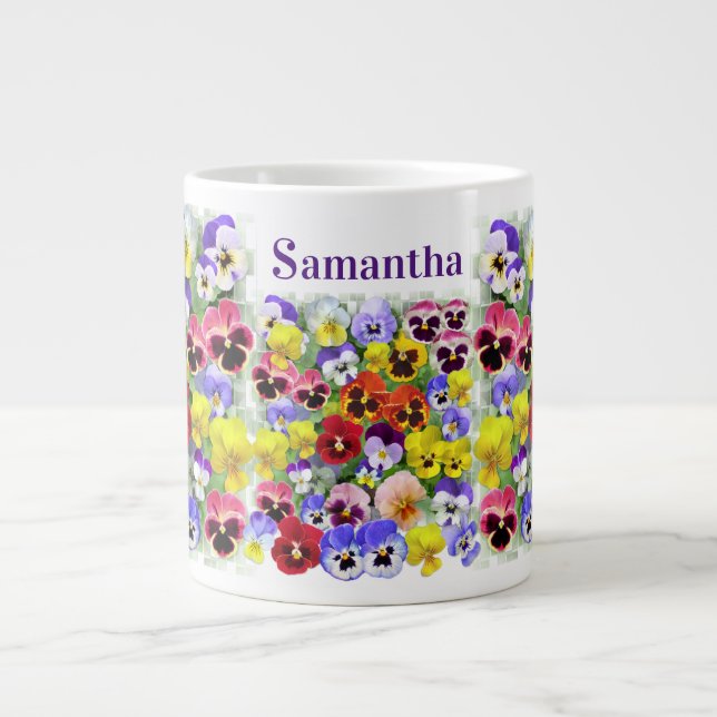 Pansy Display Add Your Text Large Coffee Mug (Front)