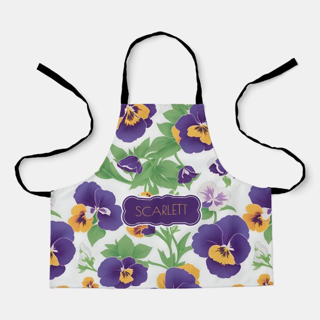 Pansy Floral Colourful Personalised Pattern Apron (Front)