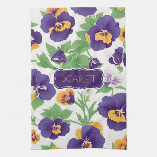 Pansy Floral Colourful Personalised Pattern Tea Towel