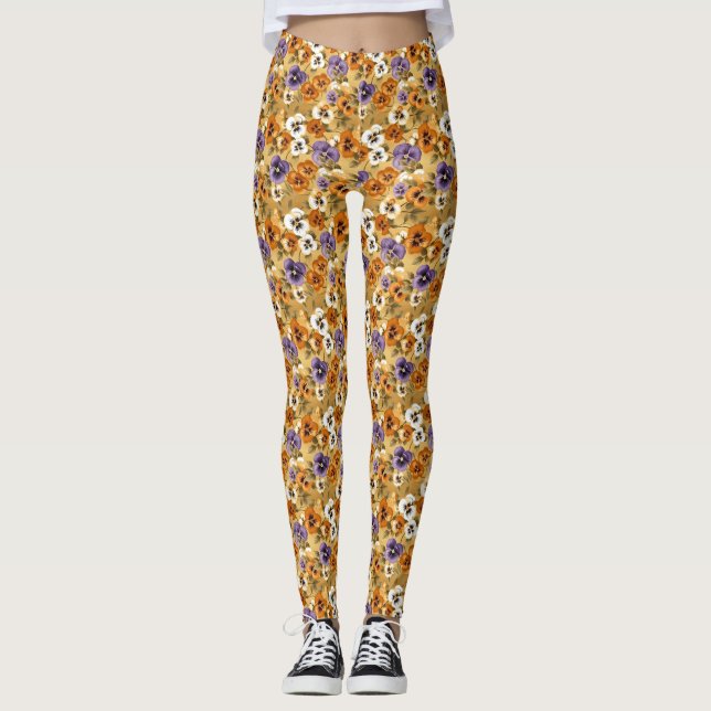 Pansy Floral Pattern Leggings (Front)