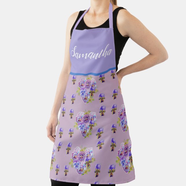 Pansy Floral Shabby Chic Lavender Purple Viola Apron (Insitu)