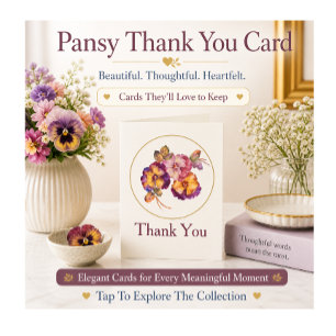 Pansy Floral Thank You Card Elegant Botanical