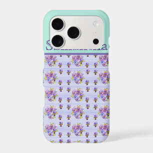 Pansy Flower Aqua Stripe art floral Girls Name