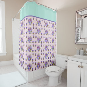Pansy Flower Aqua Stripe art floral Girls Womens S Shower Curtain