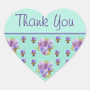 Pansy Flower Aqua Stripe floral Thank You Sticker