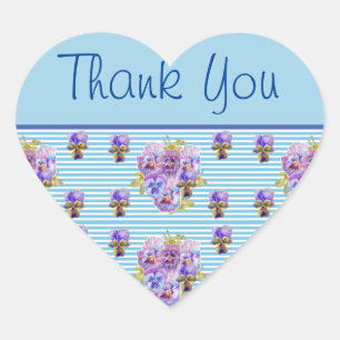 Pansy Flower Blue Stripe floral Thank You Sticker