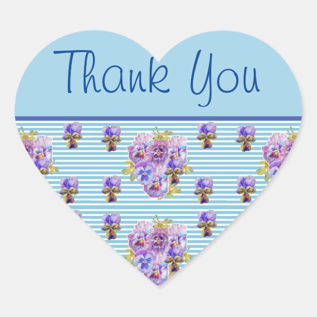 Pansy Flower Blue Stripe floral Thank You Sticker (Front)