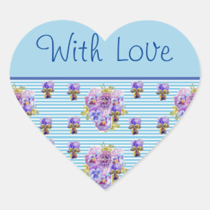 Pansy Flower Blue Stripe floral With Love Sticker