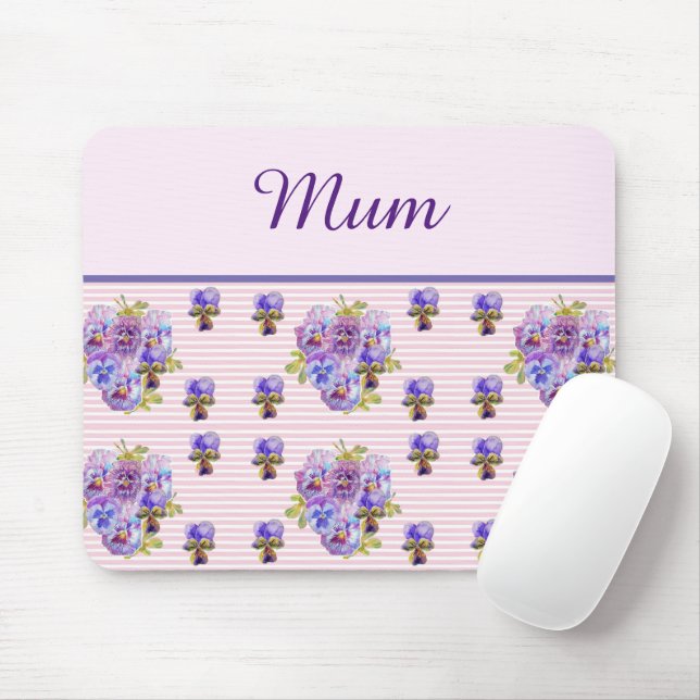 Pansy Flower Pink Stripe floral Mum Mothers Day Mouse Pad (With Mouse)
