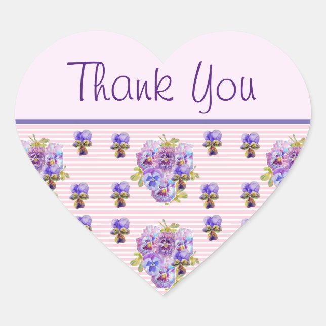Pansy Flower Pink Stripe floral Thank You Sticker (Front)