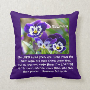 Pansy Flower & Scripture Throw Pillow