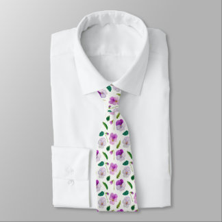 Pansy Flowers and Leaves Floral Tie