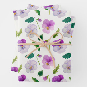 Pansy Flowers and Leaves Floral  Wrapping Paper Sheet