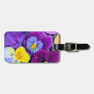 Pansy flowers floating in bird bath with dew 2 luggage tag