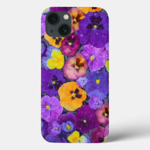 Pansy flowers floating in bird bath with dew iPhone 13 case