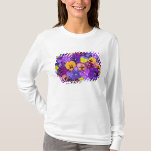 Pansy flowers floating in bird bath with dew T-Shirt