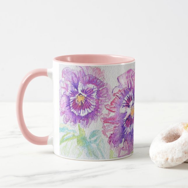Pansy Flowers Mum Daughter Mug (With Donut)