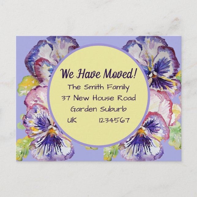 Pansy Flowers New Address Postcard, We Are Moving  Postcard (Front)
