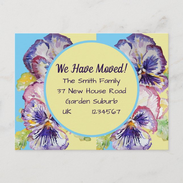 Pansy Flowers New Address Postcard, We Are Moving  Postcard (Front)