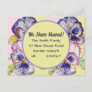Pansy Flowers New Address Postcard, We Are Moving  Postcard