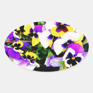 pansy flowers oval sticker