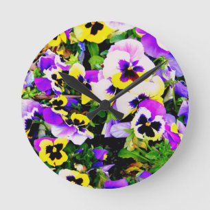 pansy flowers round clock
