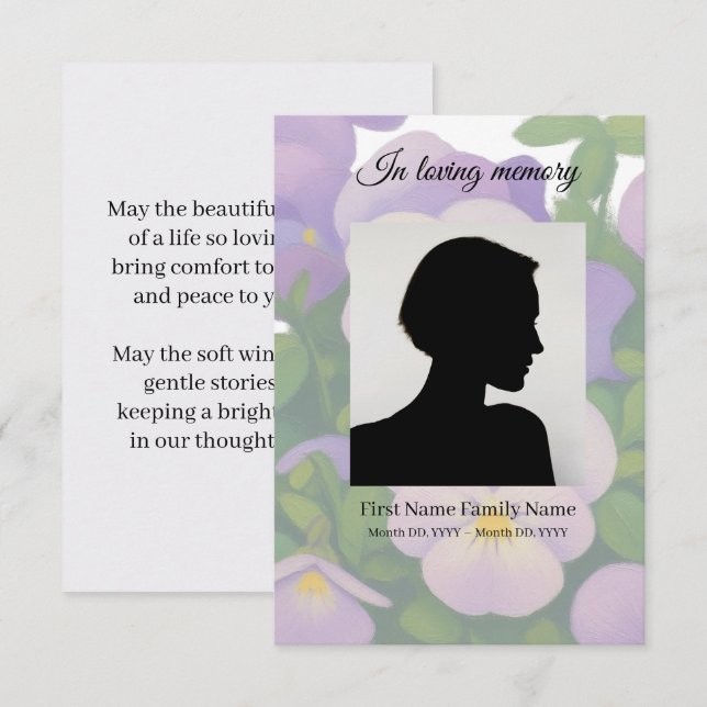 Pansy funeral prayer card (Front/Back)