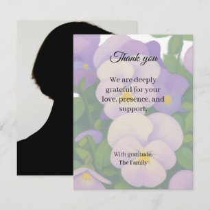 Pansy funeral thank you card with photo