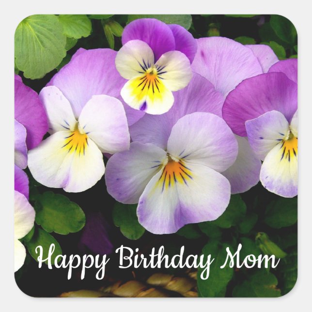 Pansy Happpy Birthday Square Sticker (Front)