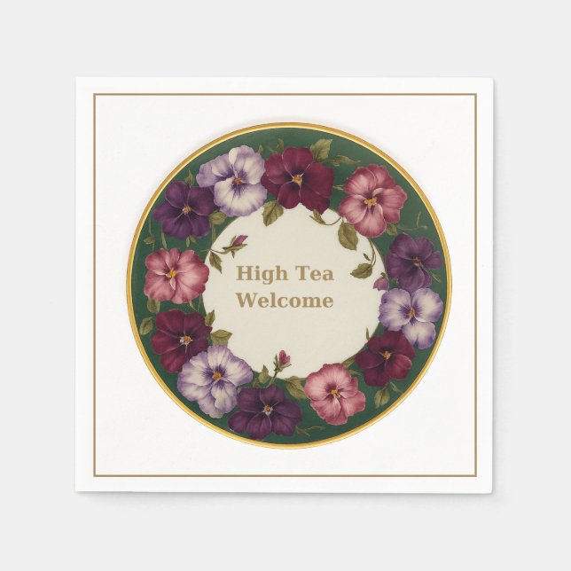 Pansy High Tea Napkins • White & Gold (Front)