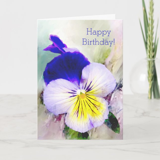 Pansy in the English Garden Birthday Greeting Card (Front)