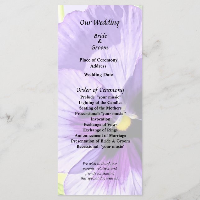 Pansy In Two Shades of Purple Program (Front)