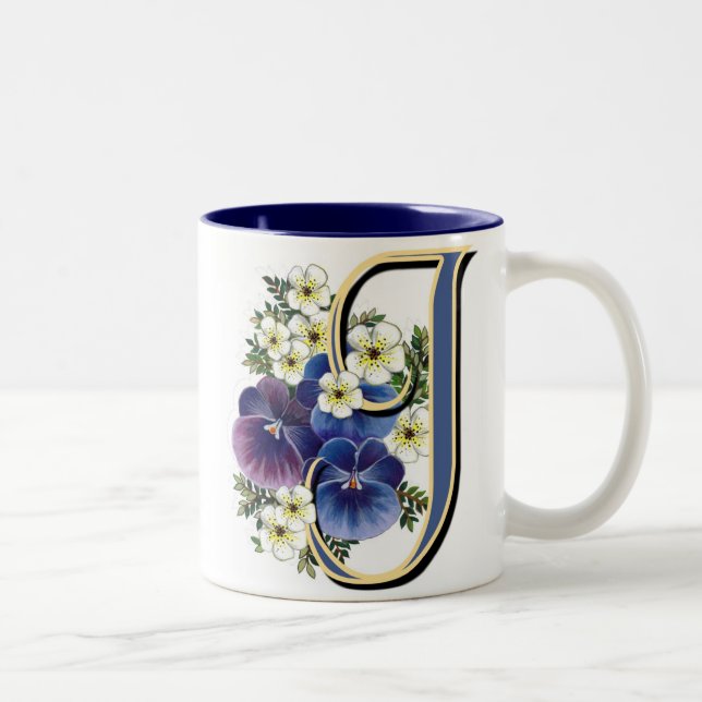 Pansy Initial - J Two-Tone Coffee Mug (Right)