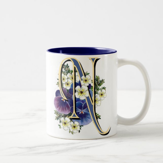 Pansy Initial - N Two-Tone Coffee Mug (Right)